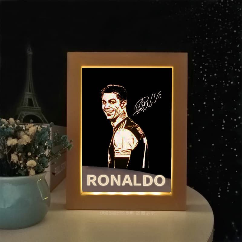 Creative birthday gift for boys: Cristiano Ronaldo, Messi, Neymar, Mbappe, Real Madrid logo football photo frame lamp ornament