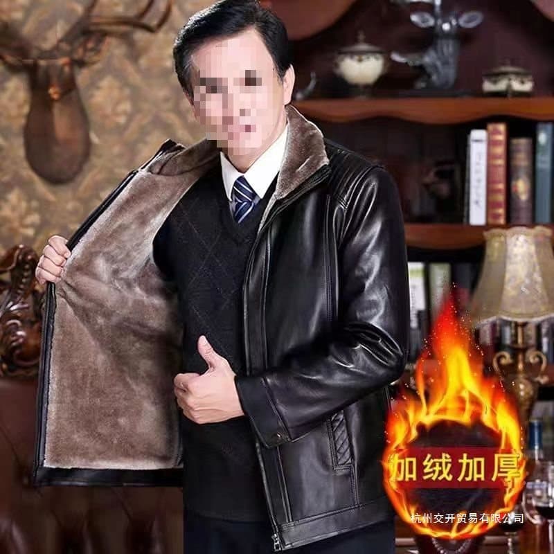2025 Cheap Windproof Jacket Top for Men, Winter Loose Fur-Integrated Leather Coat for Middle-Aged 60 to 70 Years Old