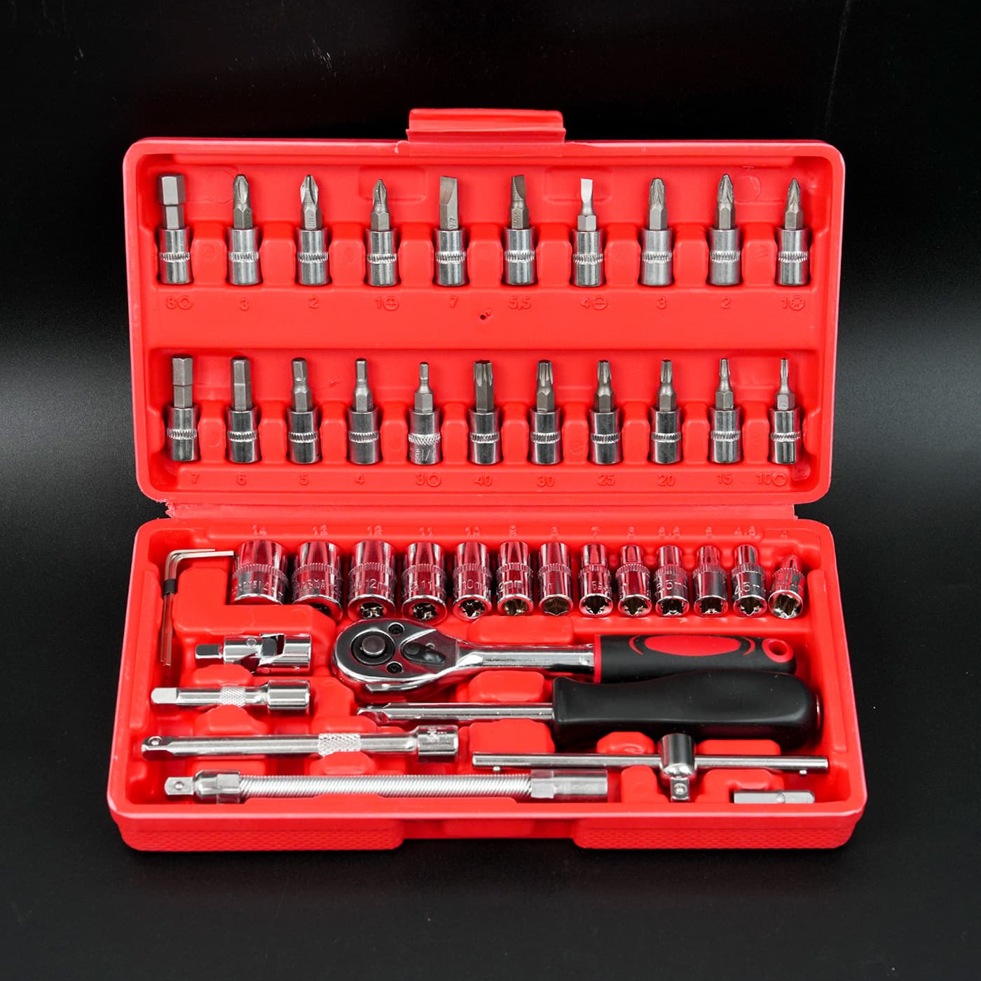 Cross-border hot item 46-piece set small drive socket ratchet wrench automotive repair car maintenance toolbox hardware set