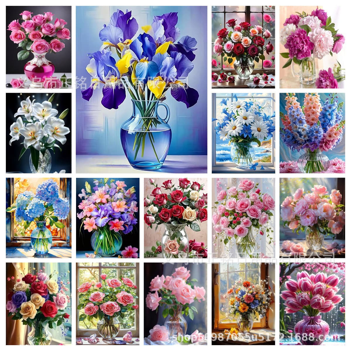 Handmade 5D Diamond Painting Flower Vase Mosaic Frameless Diamond Painting Cross-border Wholesale Factory Direct Sales and Delivery