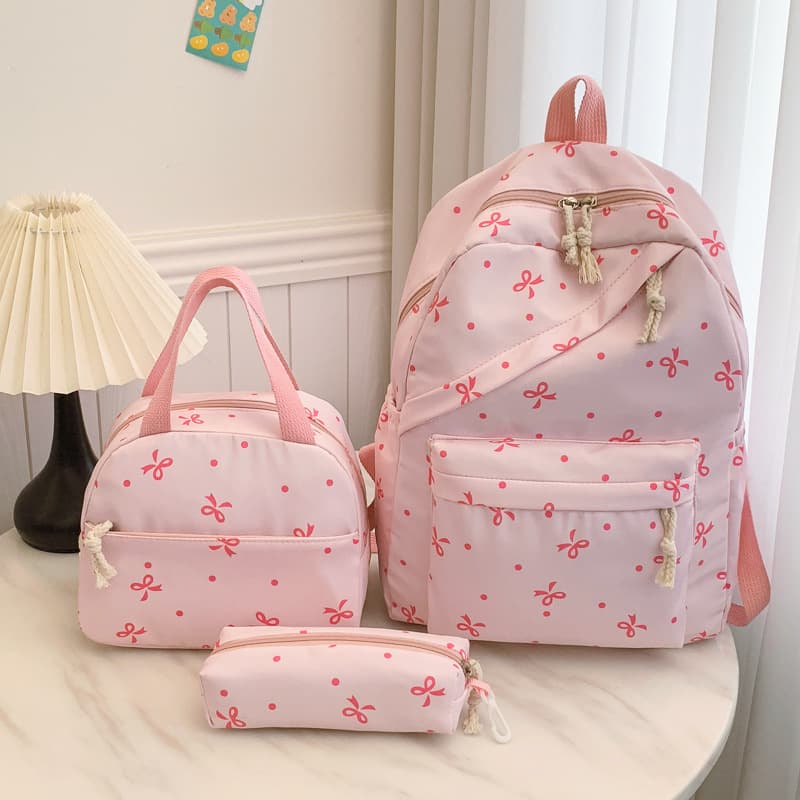New 3-Piece Set Women's College Student Backpack Large Capacity Casual Travel Fashion Versatile Shoulder Bag Cross-Border