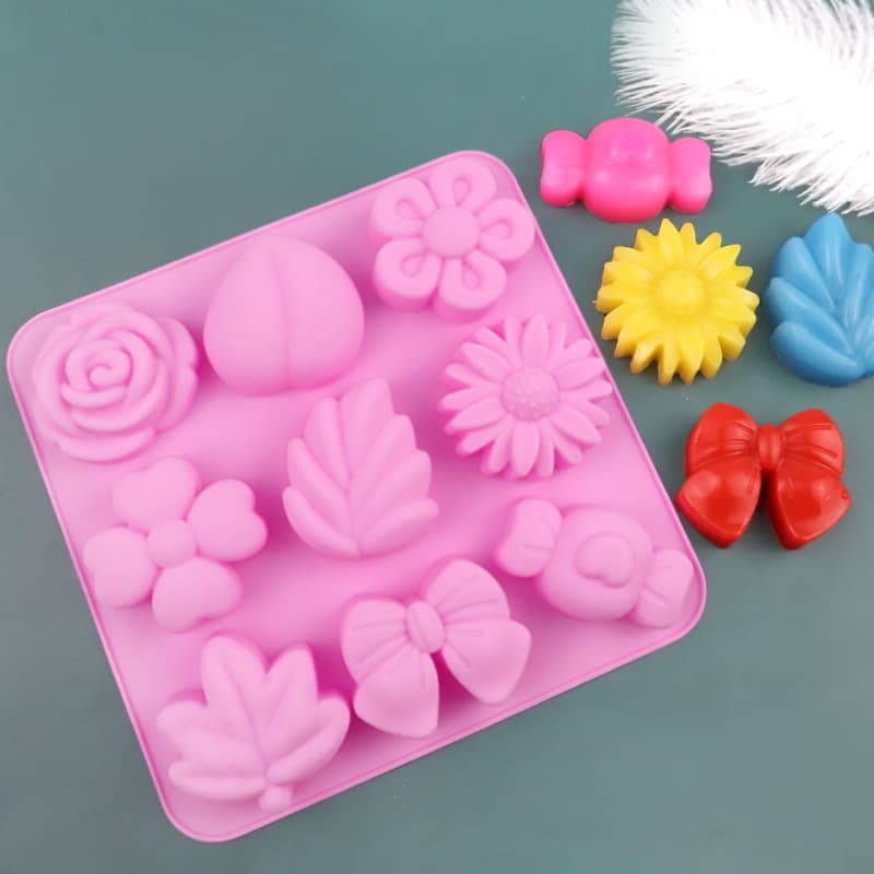 Sugar Castle in stock 9 different flower and plant shaped silicone mold kitchen baking cake mold DIY handmade soap mold