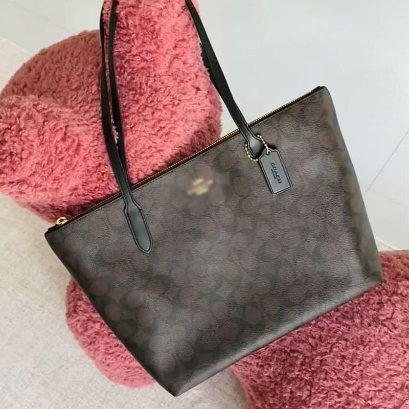 C's New Women's Zip 30 Medium Shoulder Handbag Zipper Tote Mom Bag Shopping Bag PVC with Leather Trim