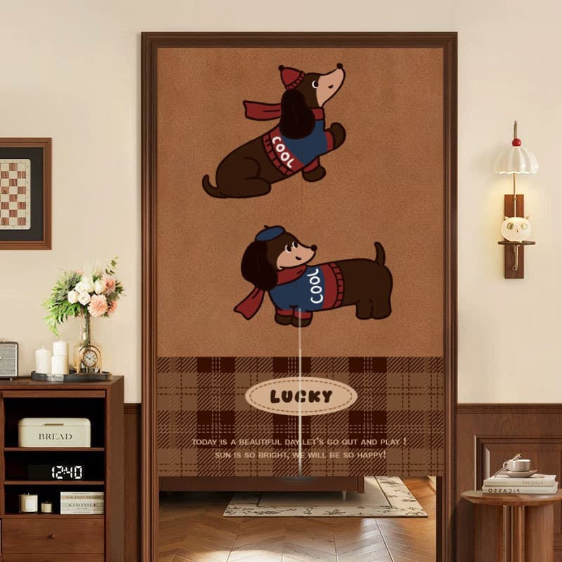 Vintage Dog Door Curtain Partition Dust Cover for Kitchen Bathroom Bedroom Home Decorative Half Curtain