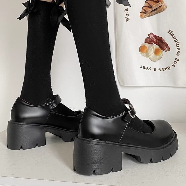 Thick-Soled Height-Increasing Leather Shoes for Women 2025 Spring New High-Heel Mary Jane Shoes JK Uniform Shoes Chunky Heel