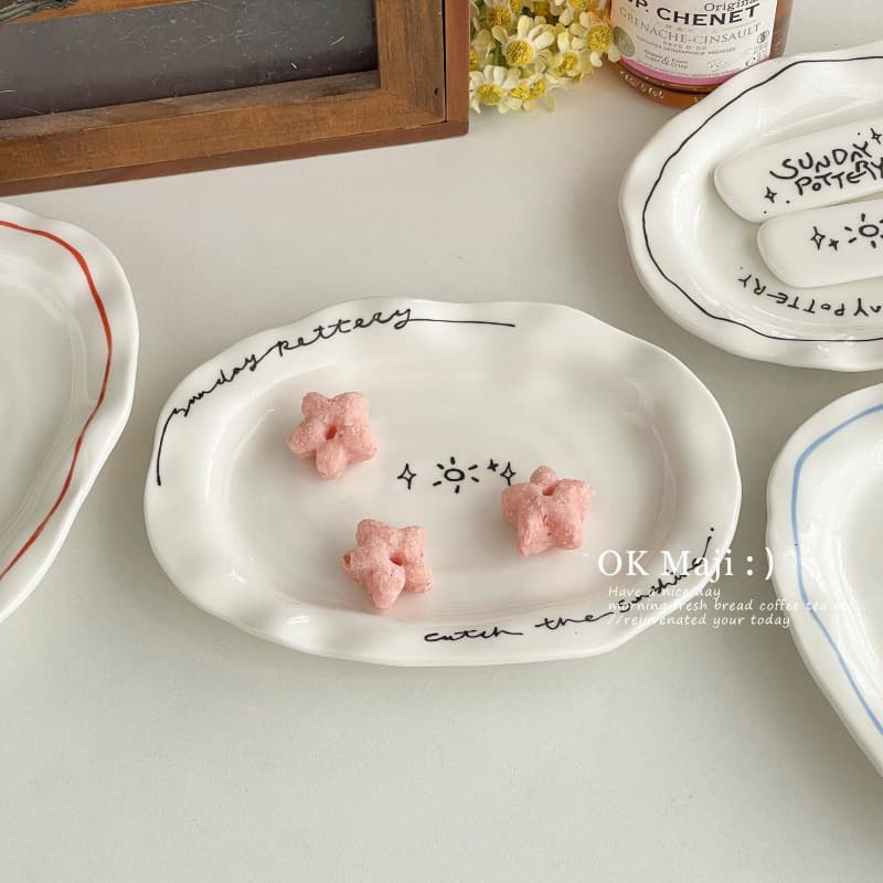 Minimalist Dessert Plate Premium Irregular Dinner Plate Ins Style Tableware Home Ceramic Oval Plate Cute Breakfast Plate