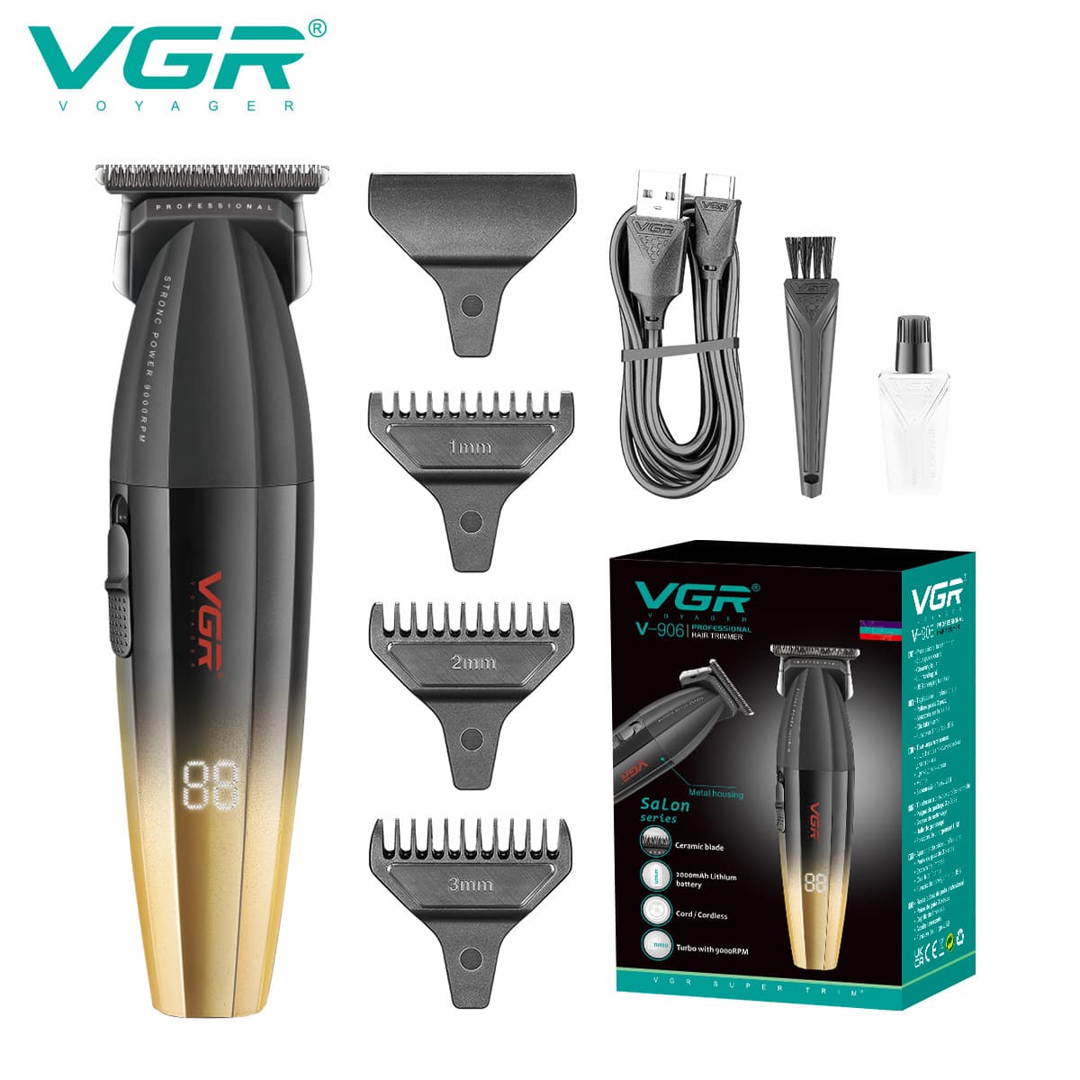 VGR906 Cross-border Professional Hair Clipper for Men, Sculpting Digital Display High Speed 9000RPM Hair Trimmer