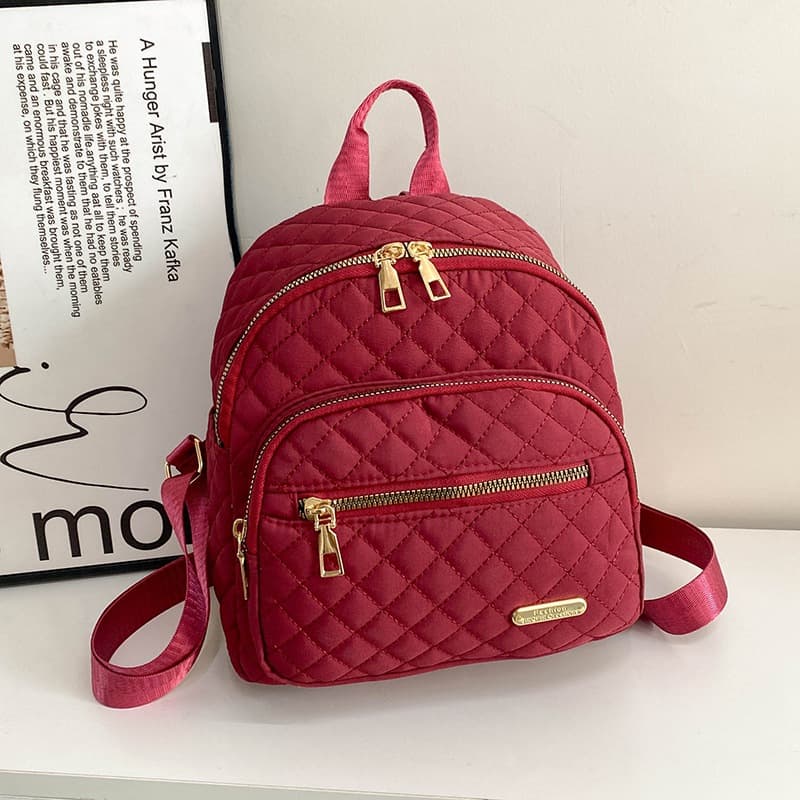 Casual Fashion Solid Color Diamond Pattern Large Capacity Trendy 2025 New Korean Style Commuter Travel Simple Backpack for Women