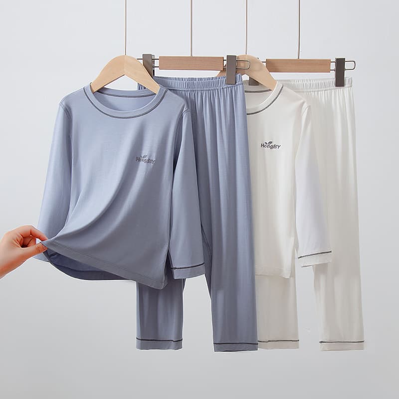 Summer Children's Modal Pajama Set, Long-Sleeve Long-Pants Homewear for Boys and Girls, Air-Conditioning Wear