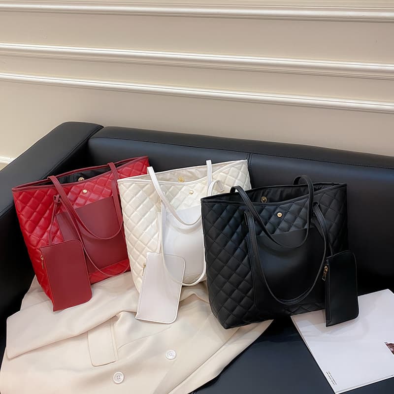 Tote Bag Big Bags 2022 Diamond Quilted Shoulder Bag Wholesale Large Capacity Two-Piece Set Textured Handbag