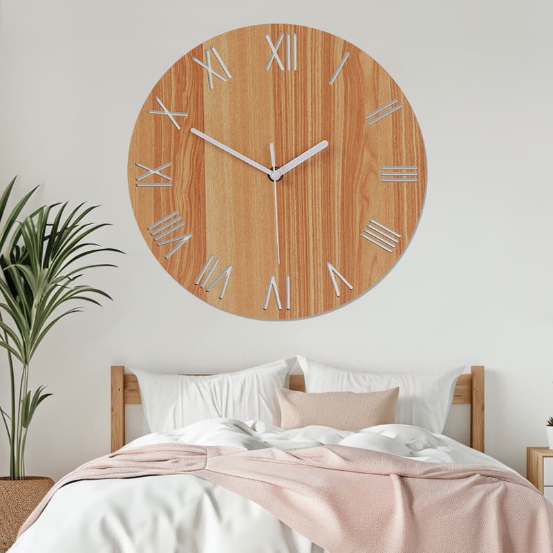 Creative punch-free wooden clock simple living room bedroom diy wall clock decorative wall sticker clock Guofeng silent clock