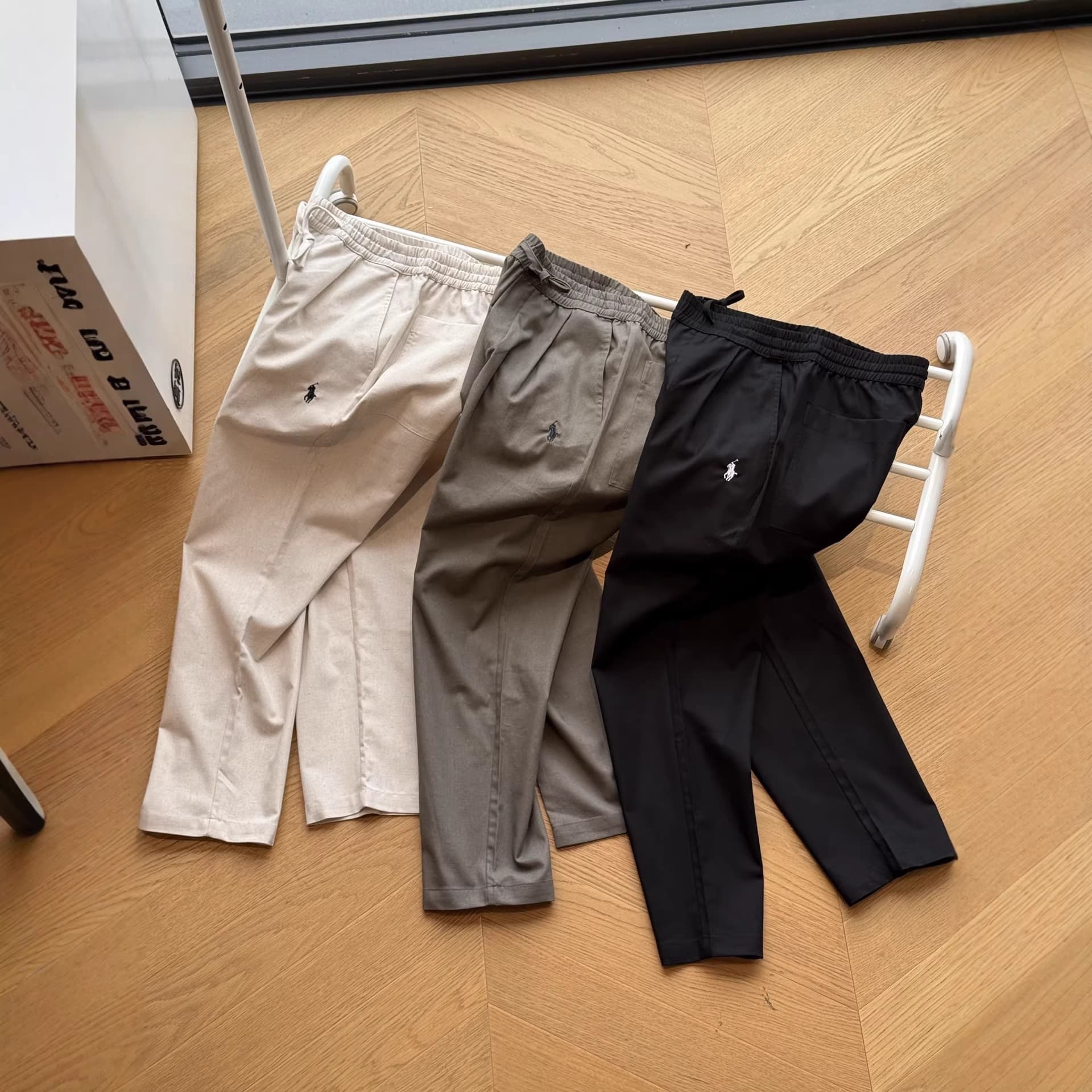 Cross-border wholesale RL Ralph Lauren embroidered pony men's summer linen straight-leg breathable versatile casual cropped pants trendy