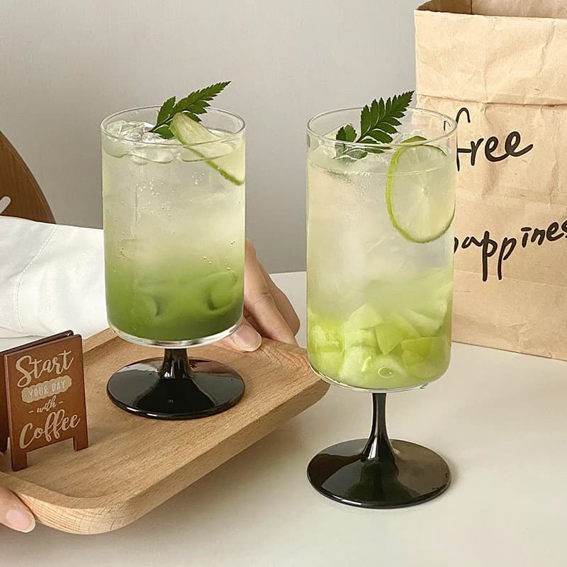 Juice Cup Stemmed Glass Ins Style High Appearance Glass Cup Tea Cup Soda Drink Bubble Water Cup Cocktail Glass