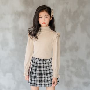 Children's Autumn Fashion Knit Base Top with Wavy Hem, Long Sleeve Mock Neck Girls' Top, Versatile Family Matching Outfit