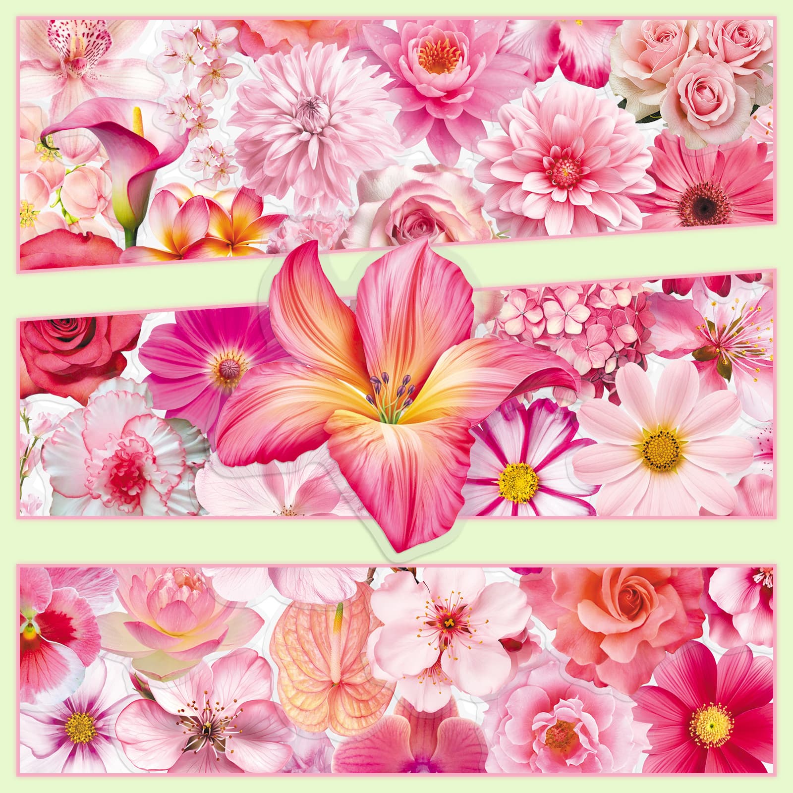 50pcs Floral Pink PET Stickers Flower Collection for Scrapbooking Water Bottle DIY Transparent Stickers