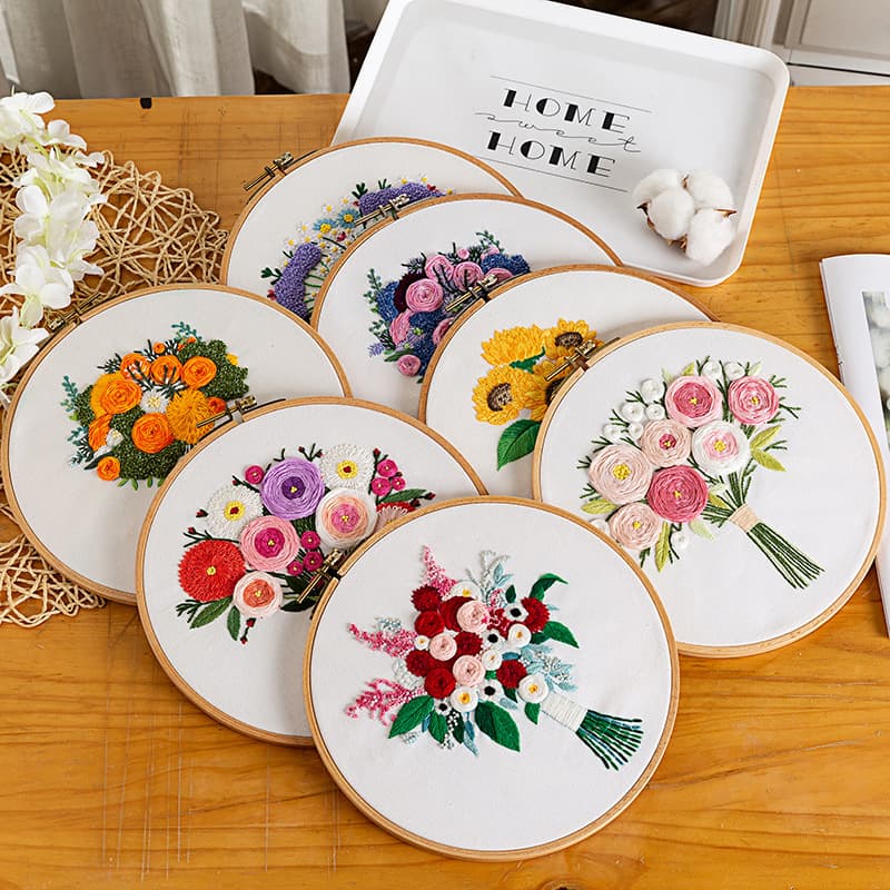 2021 New DIY Handmade Beginner Embroidery Hand-tied Flower Bouquet Fabric Simple 3D Ribbon Embroidery Material Kit