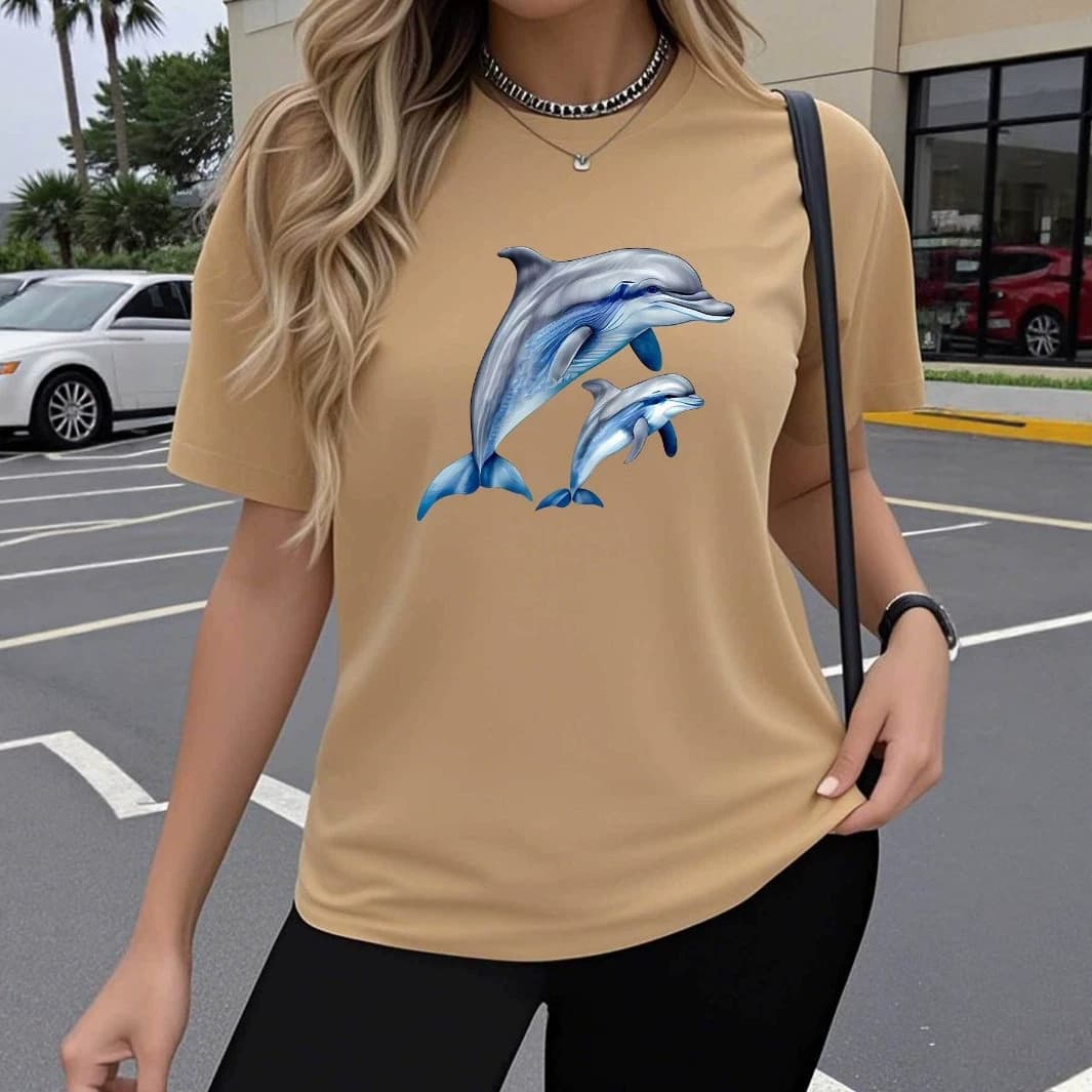 2026 Round Neck Short-Sleeved T-Shirt Breathable Casual Women's Basic Top Women's Solid Color Letter Print