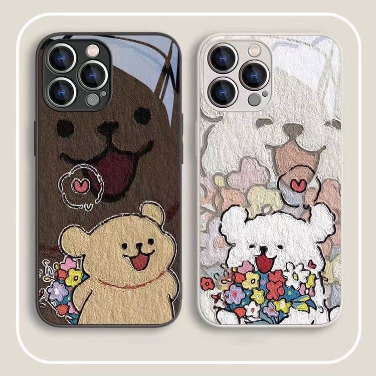 Flower puppy mobile phone case for couples Apple iPhone suitable for Xiaomi Huawei OPPO protective cover female OnePlus ACE5