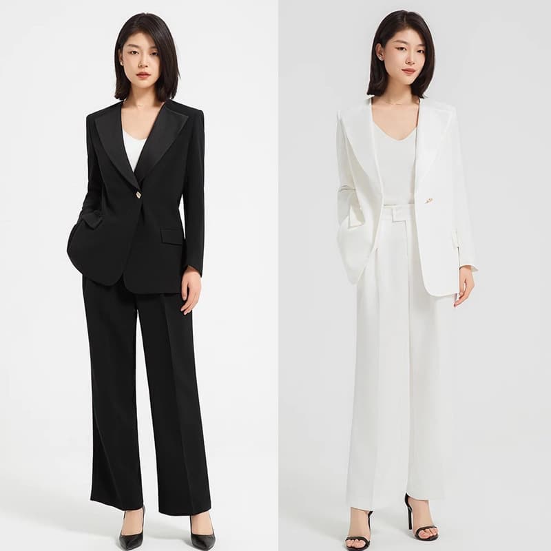 Simple and Elegant White Casual Blazer and Pants Set for Women, Loose Fit Blazer for Formal Occasions and Commute Professional Wear