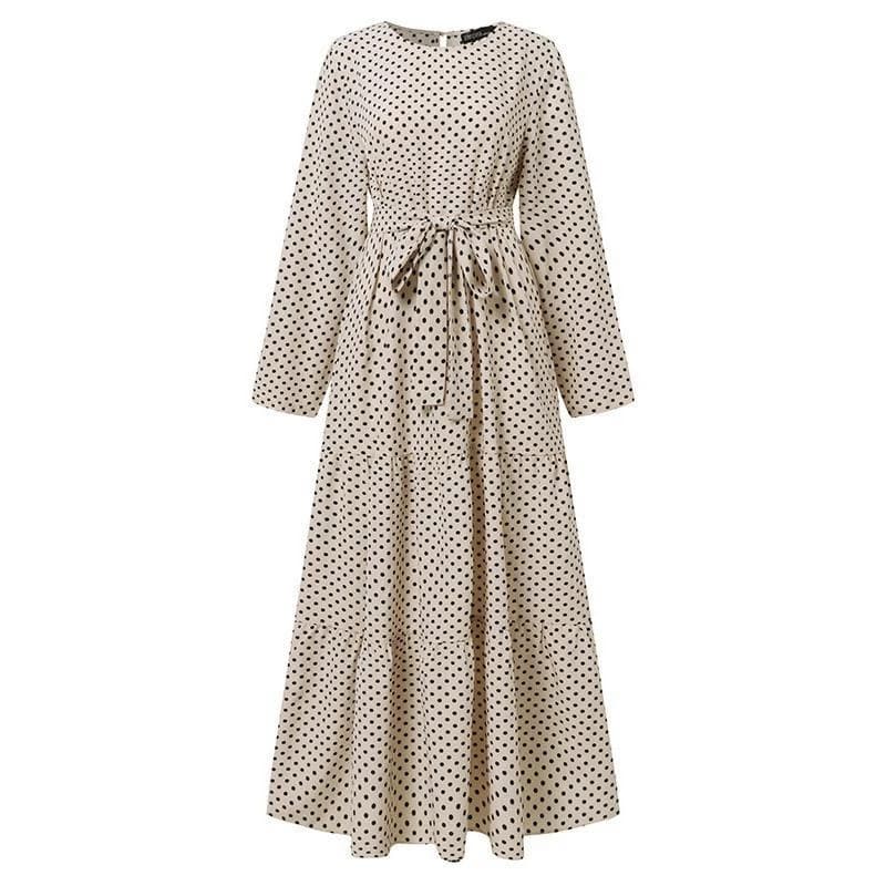2026 spring temperament commuting casual plus size women's polka dot print long-sleeved round neck large swing dress cross-border
