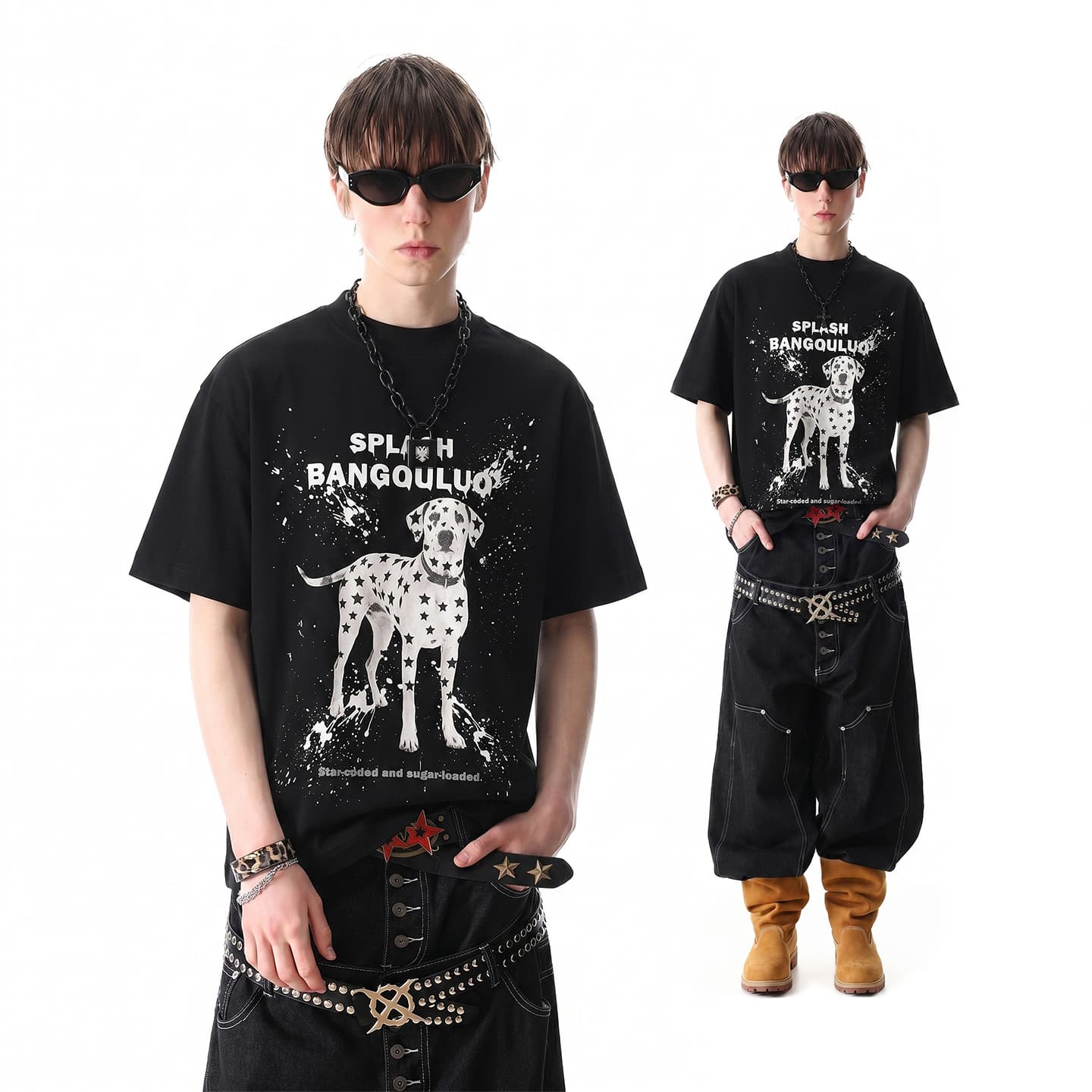 51 Hip-Hop Star Dalmatian Positioning 3D Digital Print Ink Graffiti Street Short Sleeve Unisex T-Shirt
