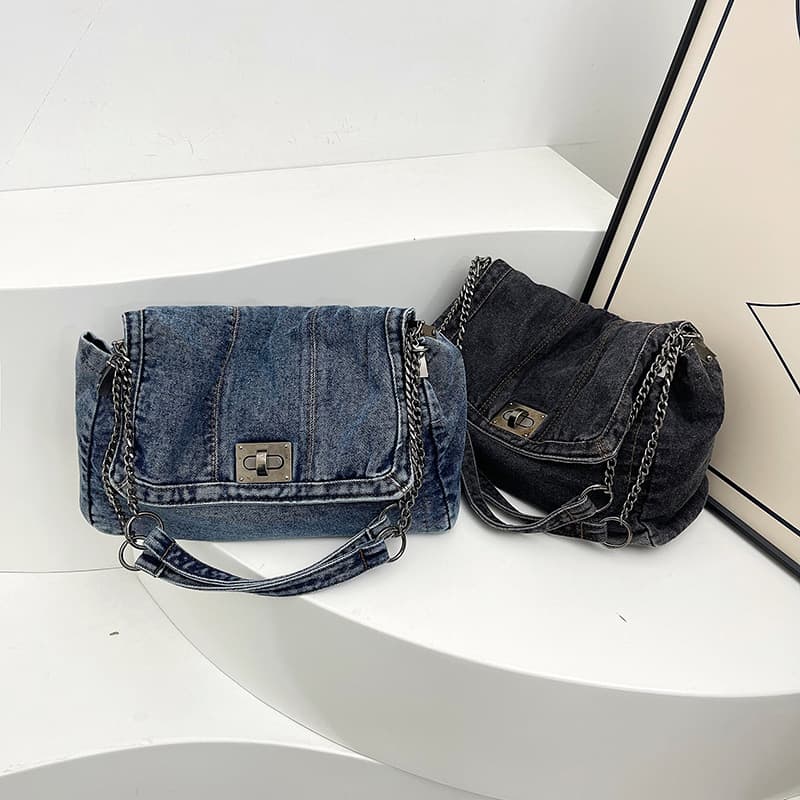 Cross-border Denim Bag New Style Casual Fashion Chain Large Capacity Trendy Shoulder Tote Crossbody Bag Commuter Bag