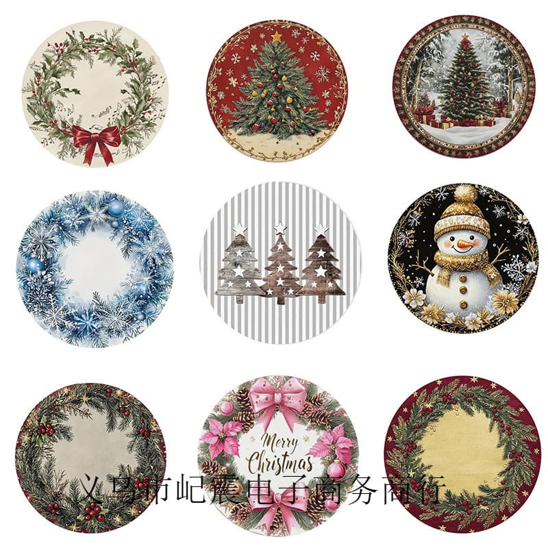 Cross-Border Amazon Temu Christmas Linen Round Placemat Cut Edge Craft Kitchen Dining Table Mat