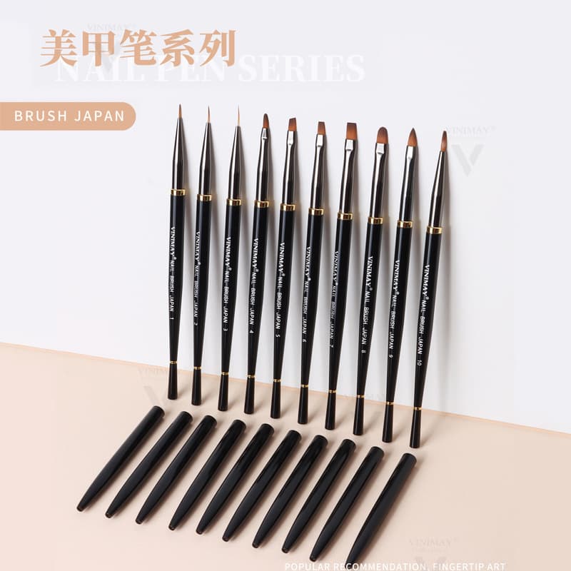 New 10-pack of nail art pens, high-quality nail salon special pens, pull-string pens, flat-head phototherapy pens, Japanese-style painted pens