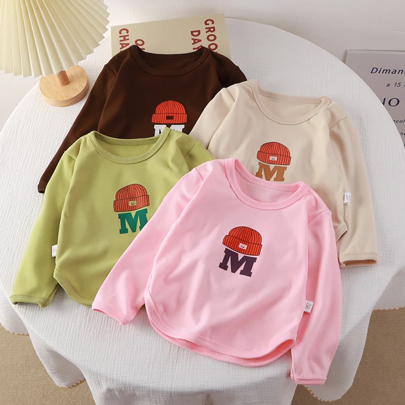 Children's Round Neck Thermal Base Layer Shirt for Girls, Fall Letter Print Long Sleeve Thermal Top with Stretch and Warmth