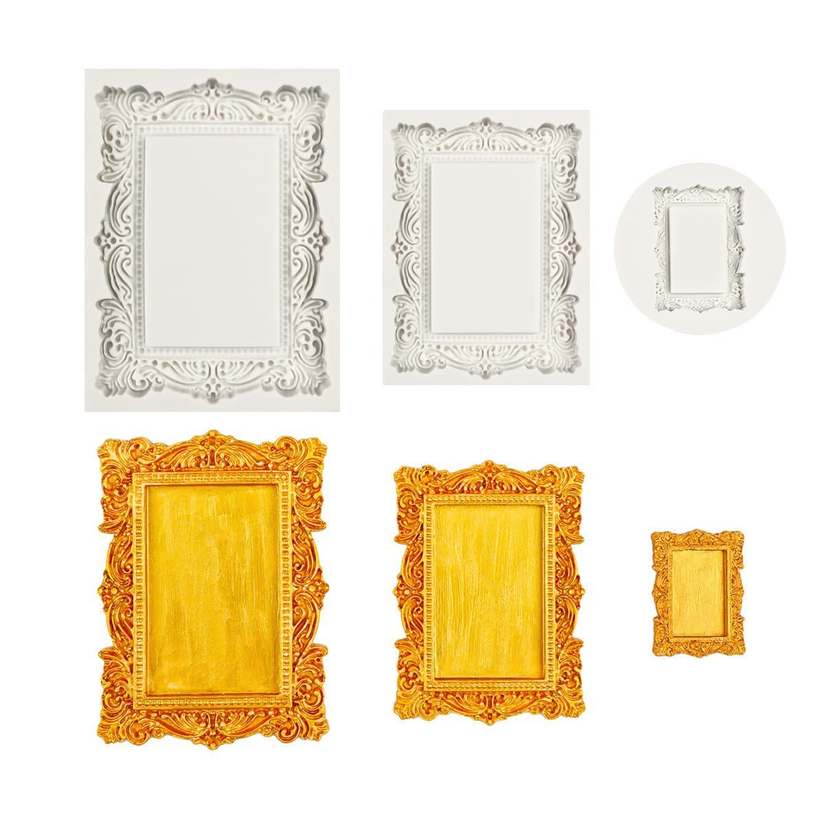 New Large and Small Vintage Embossed Frame Fondant Silicone Mold Chocolate DIY Photo Frame Decoration Baking Tool
