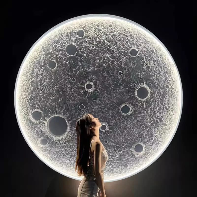3D Relief Moon Lamp Wall Light, Internet-Famous Atmosphere Decoration for Bar Background Wall, Plaster Moon Concave-Convex Wall Light