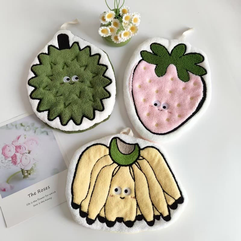 Cartoon Durian Strawberry Hand Towel Coral Velvet Thickened Water Absorbent Kitchen Bathroom Children's Hanging Cute Face Towel