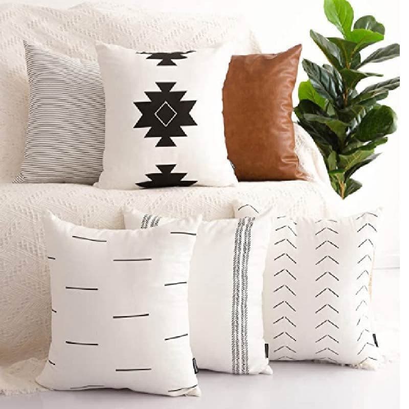 Amazon New Leather & Cotton Canvas Fringe Throw Pillow Cover Set of 6 for Sofa Decorative Cushion Covers