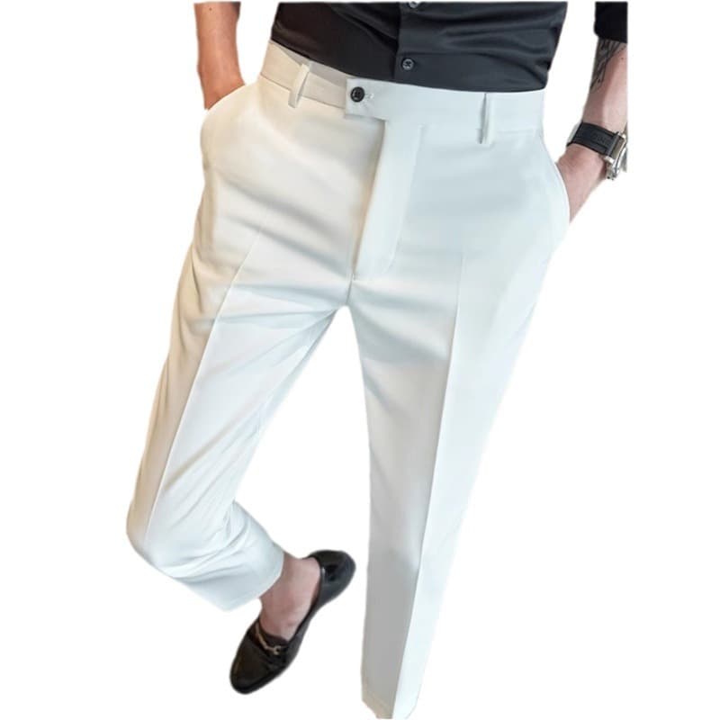 Trendy Flowing Casual Trousers for Men, Wrinkle-Resistant Ice Silk Black and White Nine-Point Pants, Slim Fit Fashion Versatile Pants