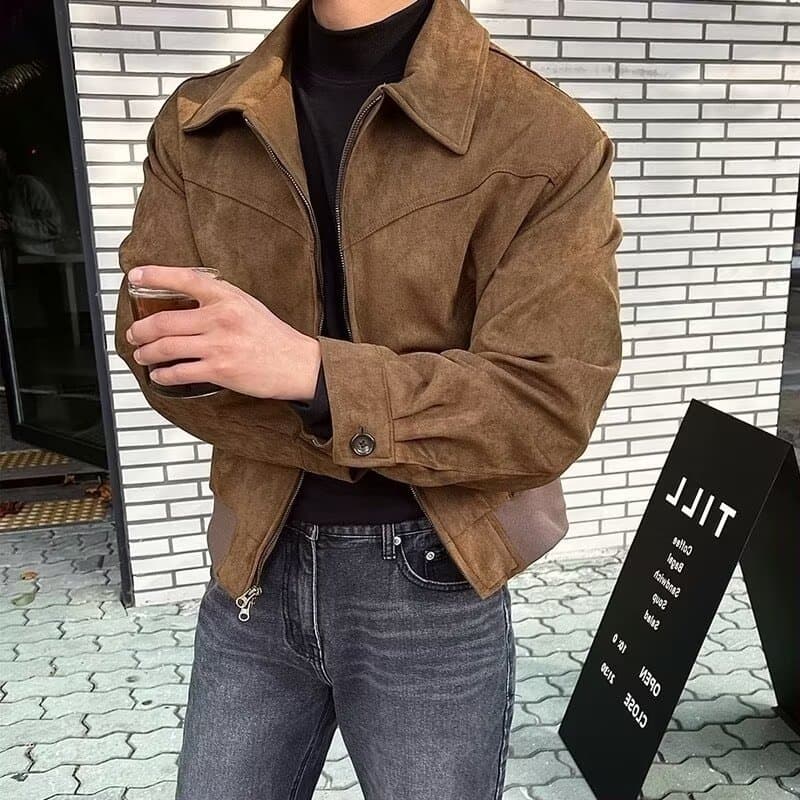 Spring/Autumn Korean-style Short Flight Jacket for Men, Loose Fit, Lapel Zipper, Youth Hong Kong Style Light Luxury Trendy Coat