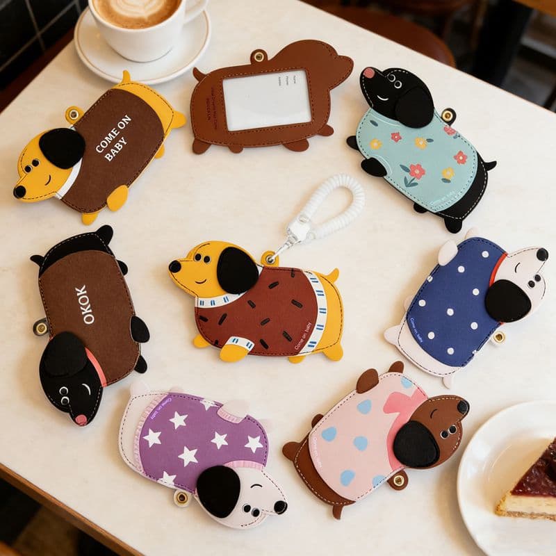 Dachshund Card Holder Keychain Cartoon Dog Anti-Wear Leather Bag Charm Exquisite Student Bus Card Holder Practical Gift