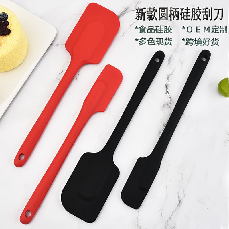 Thickened heat-resistant round handle silicone scraper, baking cream scraper spreader, cake butter scraper stirring tool new style