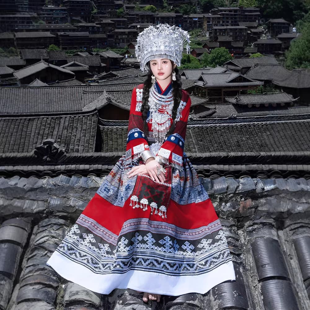 Guizhou Miao Jiang Young Girl Costume Women's Xiangxi Miao Dance Performance Costume Adult A Miao Miao Village Hani Travel Photography
