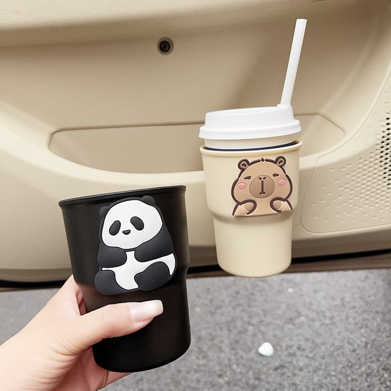Cartoon storage box beside car door Car mobile phone storage bag Water cup Milk tea cup holder In-car trash can