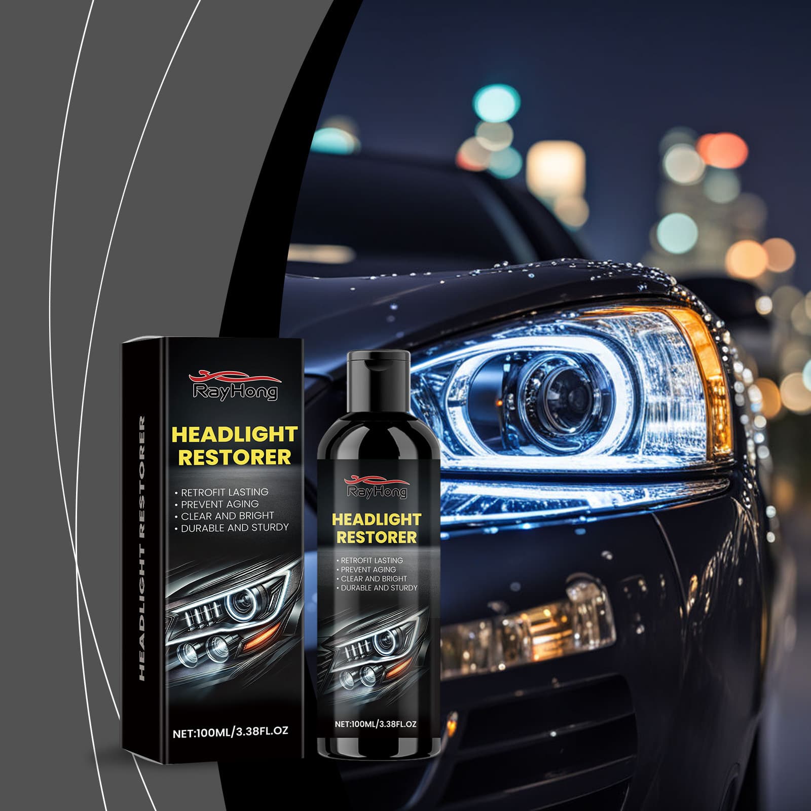 Rayhong Car Headlight Cleaning Solution, Car Light Care Brightening Cleaning Polish Headlight Cleaner