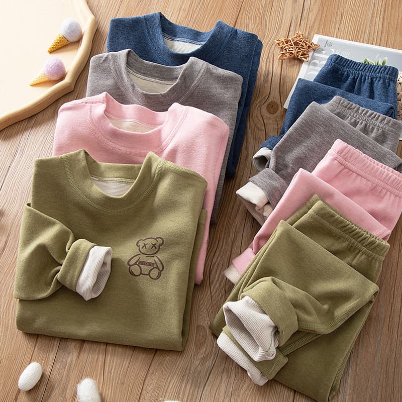 Children's Thermal Underwear Set Boys Girls Red Long Johns Homewear Pajamas Cashmere Silk