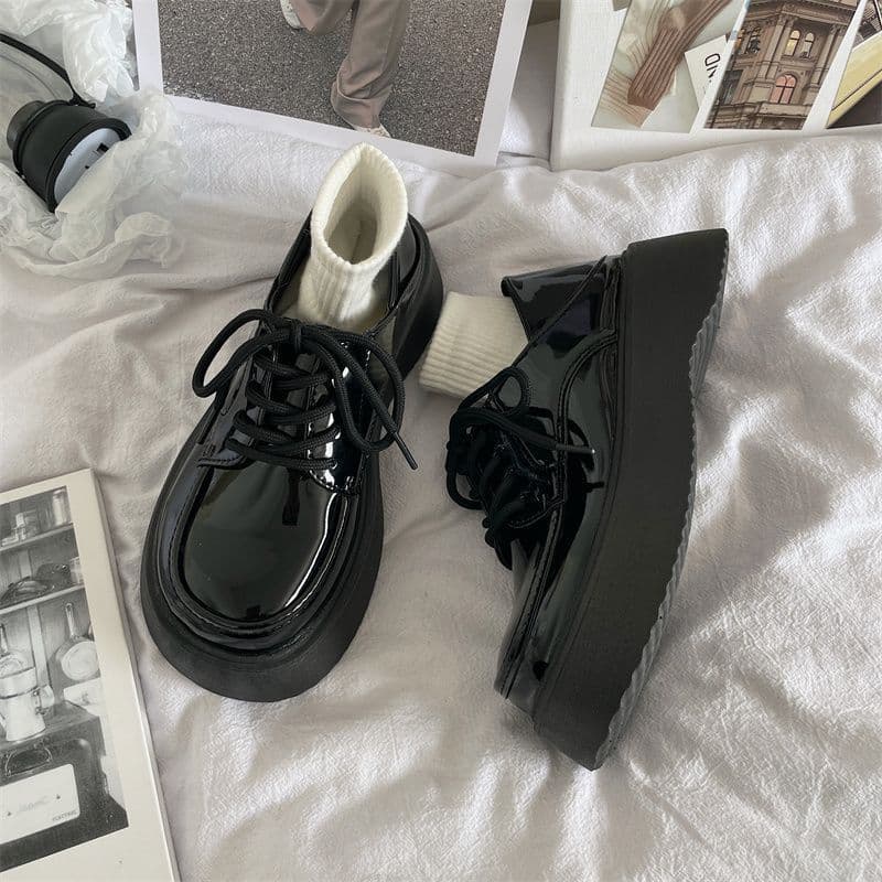 Women's black leather shoes, British style, 2023 summer style, platform Mary Jane shoes, JK shoes, shoes to match skirts, loafers