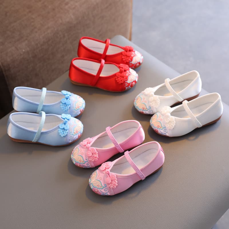 Old Beijing Children's Embroidered Ethnic Style Traditional Cloth Shoes, Student Ancient Style Shoes, Girls' Hanfu Shoes, Matching Qipao Shoes