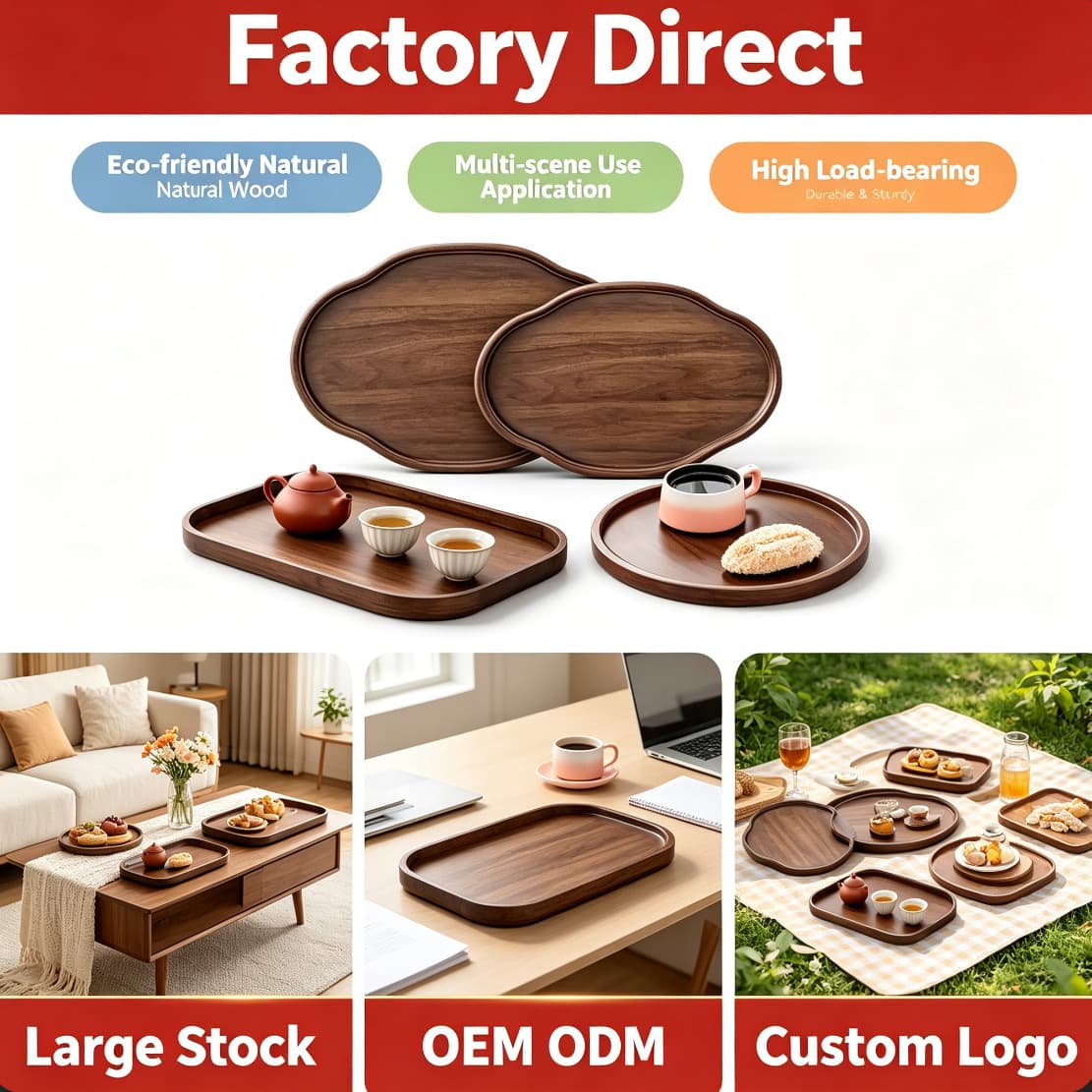 Bamboo Tray Home Japanese Style Storage Tray Food-Grade Fruit Tray Dry Tea Tray Small Tea Table Engraving Logo