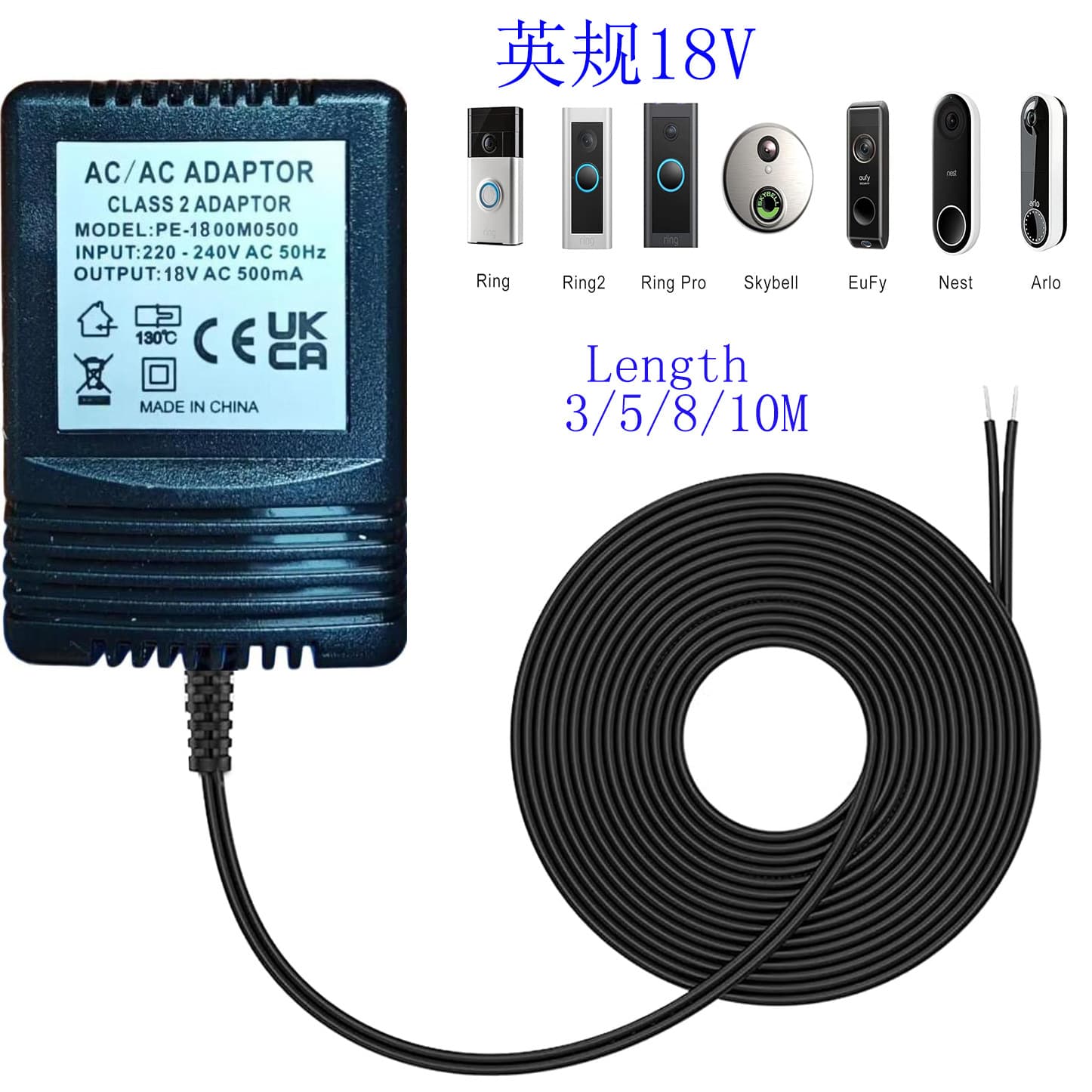 UK Cross-Border Video Doorbell Smart Doorbell Ring Dedicated Power Transformer Adapter 18V 500mA