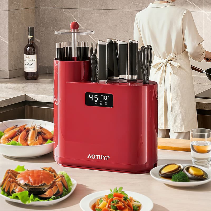 All-in-One Disinfecting Knife Holder and Drying Chopstick Container, Home Kitchen UV Sterilizer for Utensils, Spoons, and Chopsticks