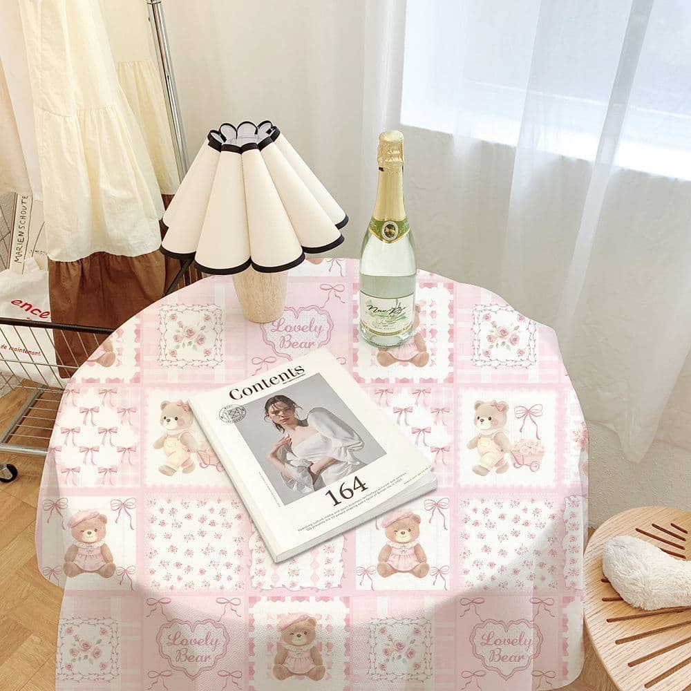 Pink and cute floral bear tablecloth dormitory bedroom decoration photo background cloth dining table coffee table tablecloth