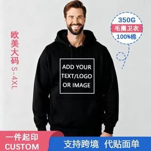 Cotton Terry Hoodie Custom Logo, 350g Heavyweight Unisex Plus Size Men's Hoodie
