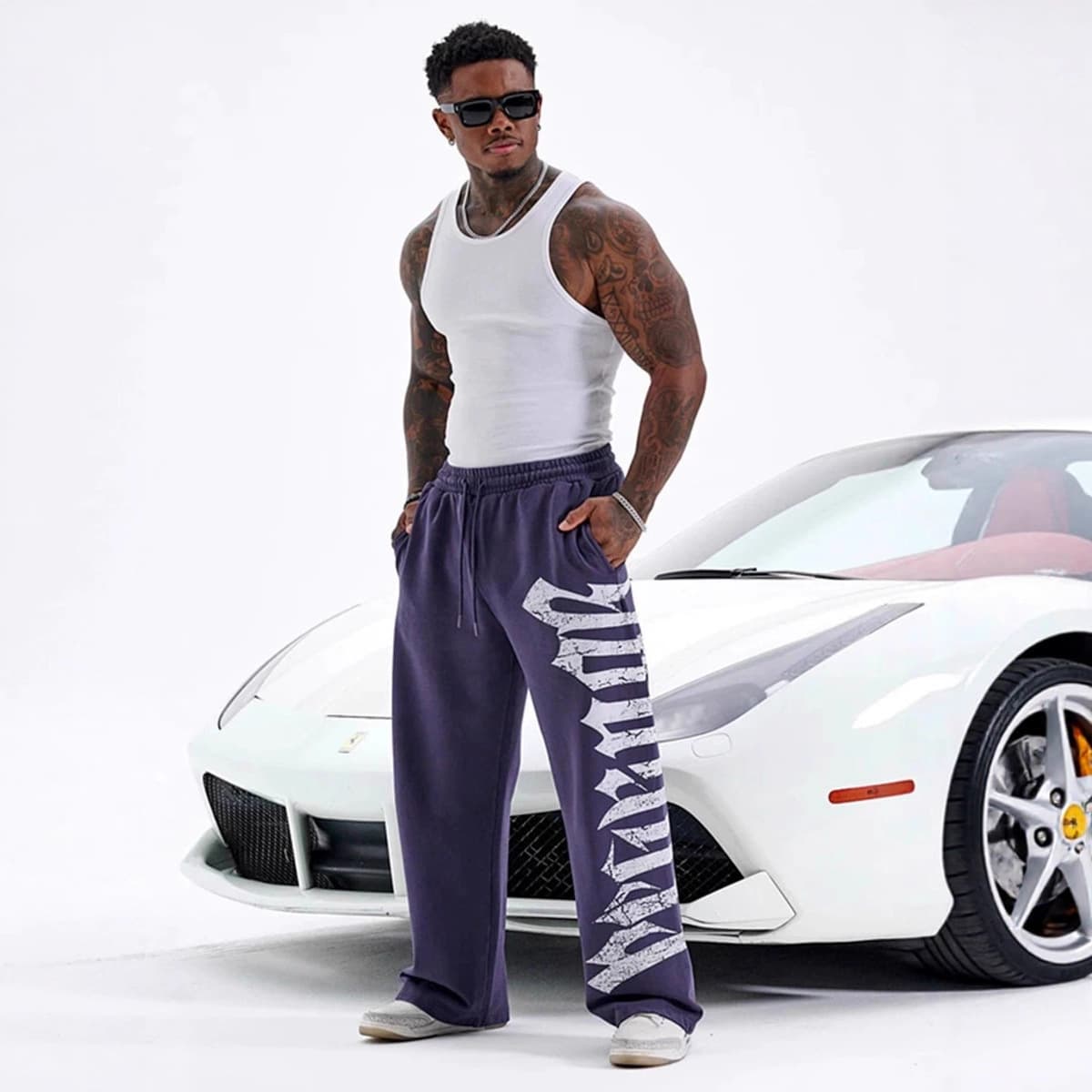 2025 New YOUNGLA American Style Trendy Sweatpants for Gym Running Training Cotton Printed Wide Leg Long Pants
