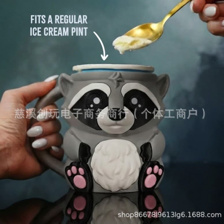 New cross-border product Ice Pint Holding Raccoon Rocky raccoon ice cream pint cup holder